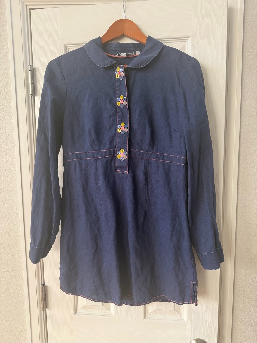 Boden Navy Blue Long-Sleeve Tunic/Dress with Multicolor Button Flowers